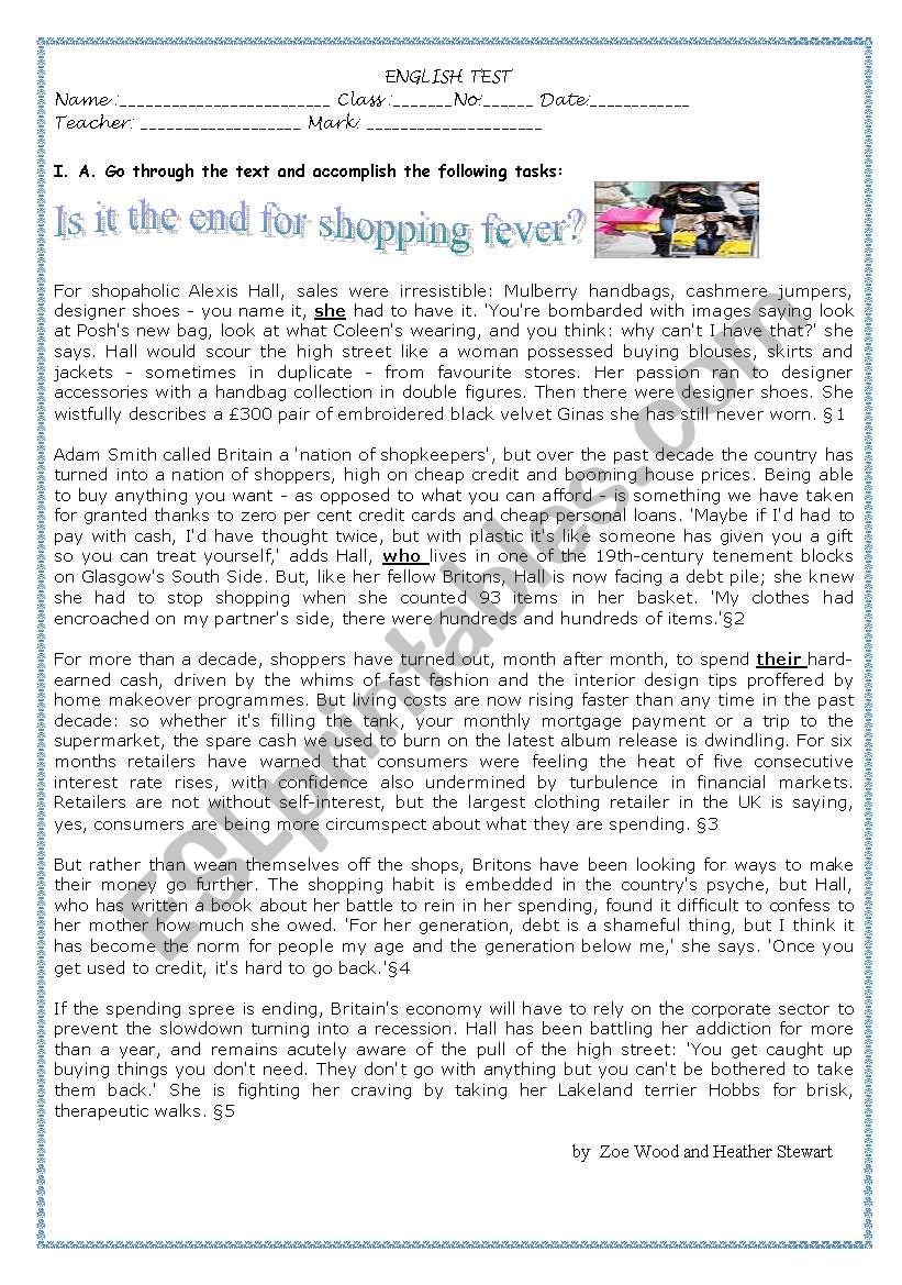 TEST:SHOPPING -Consumer Society- IS IT THE END FOR SHOPPING FEVER?