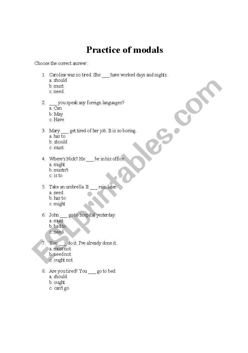 Modal Verbs Practice worksheet