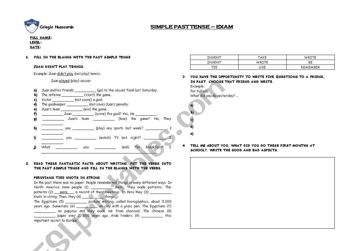 simple past  worksheet