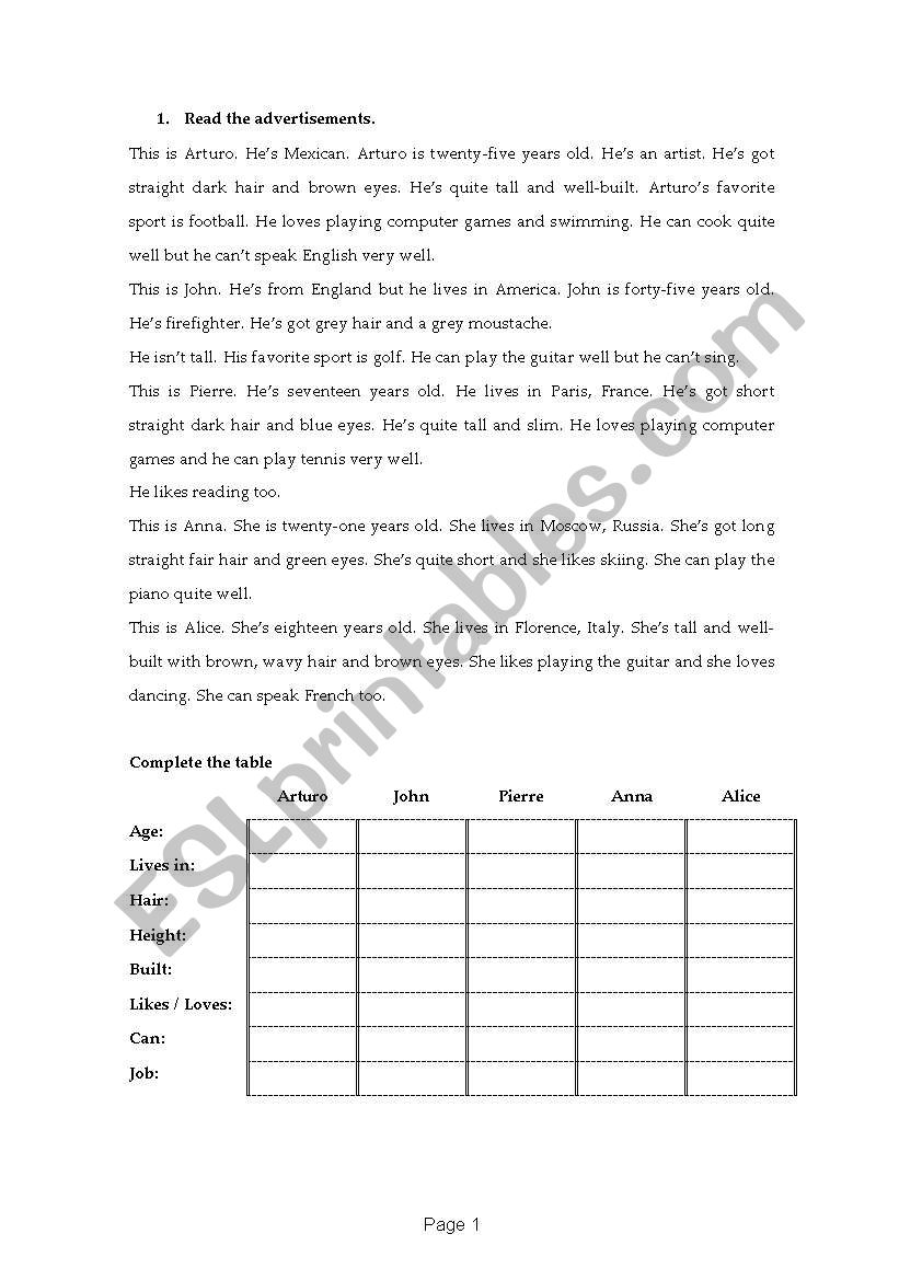 Meeting people worksheet