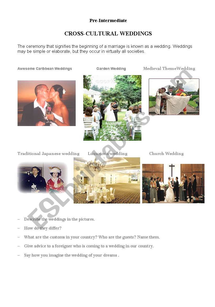 CROSS-CULTURAL WEDDINGS worksheet