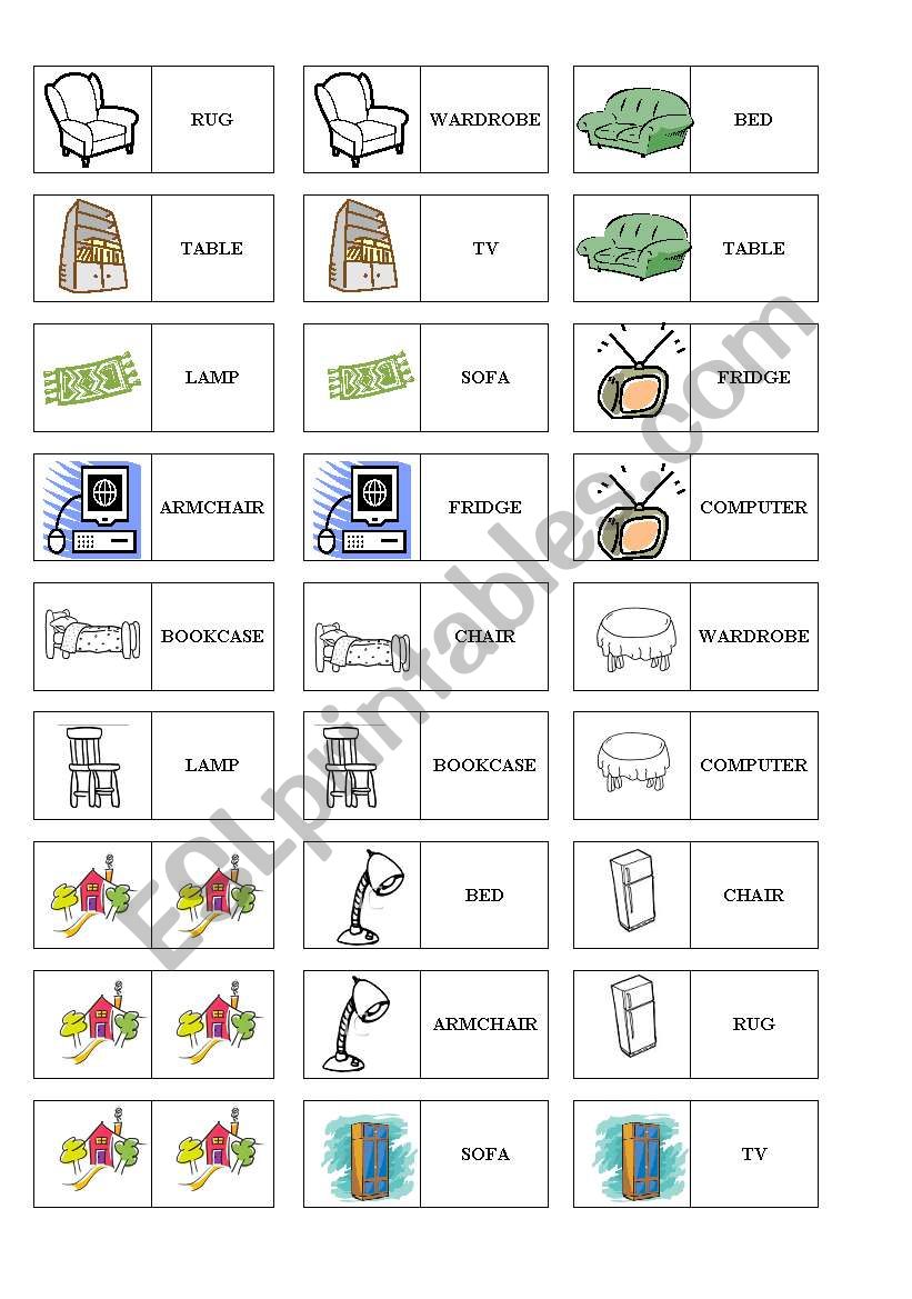 things and furniture- domino worksheet