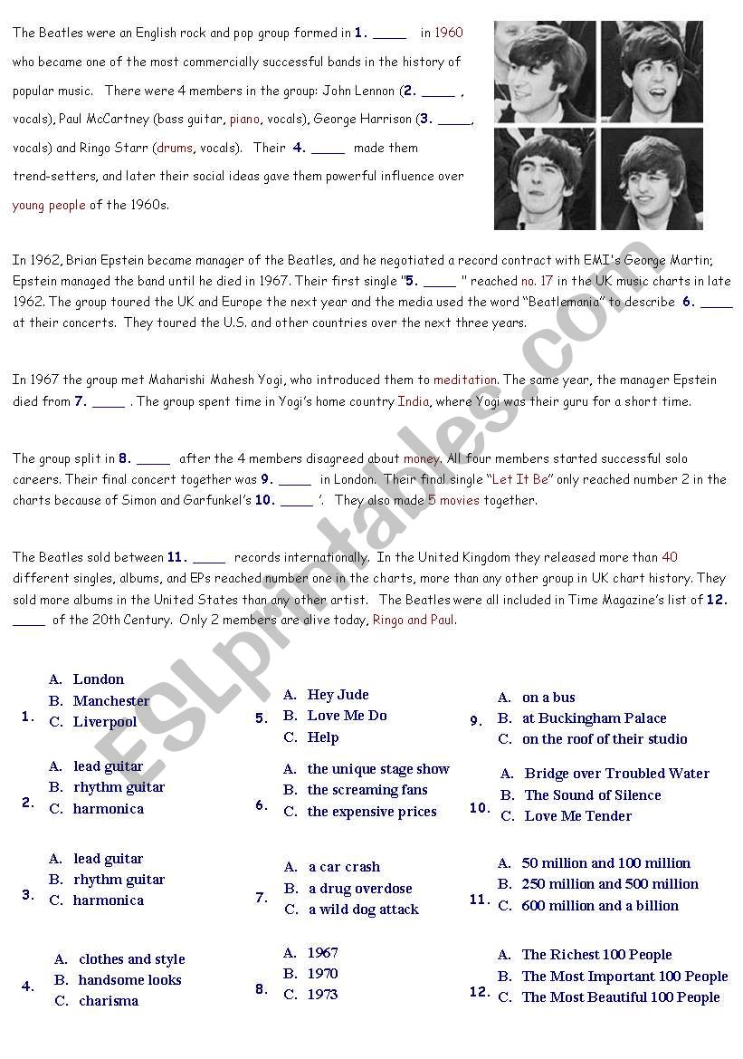 beatles pairwork worksheet