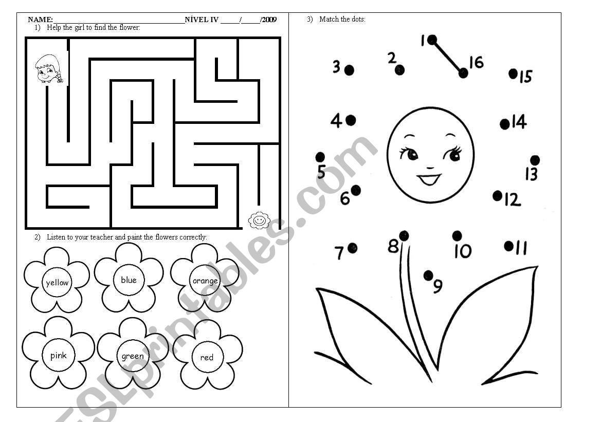 Cute flowers activities worksheet