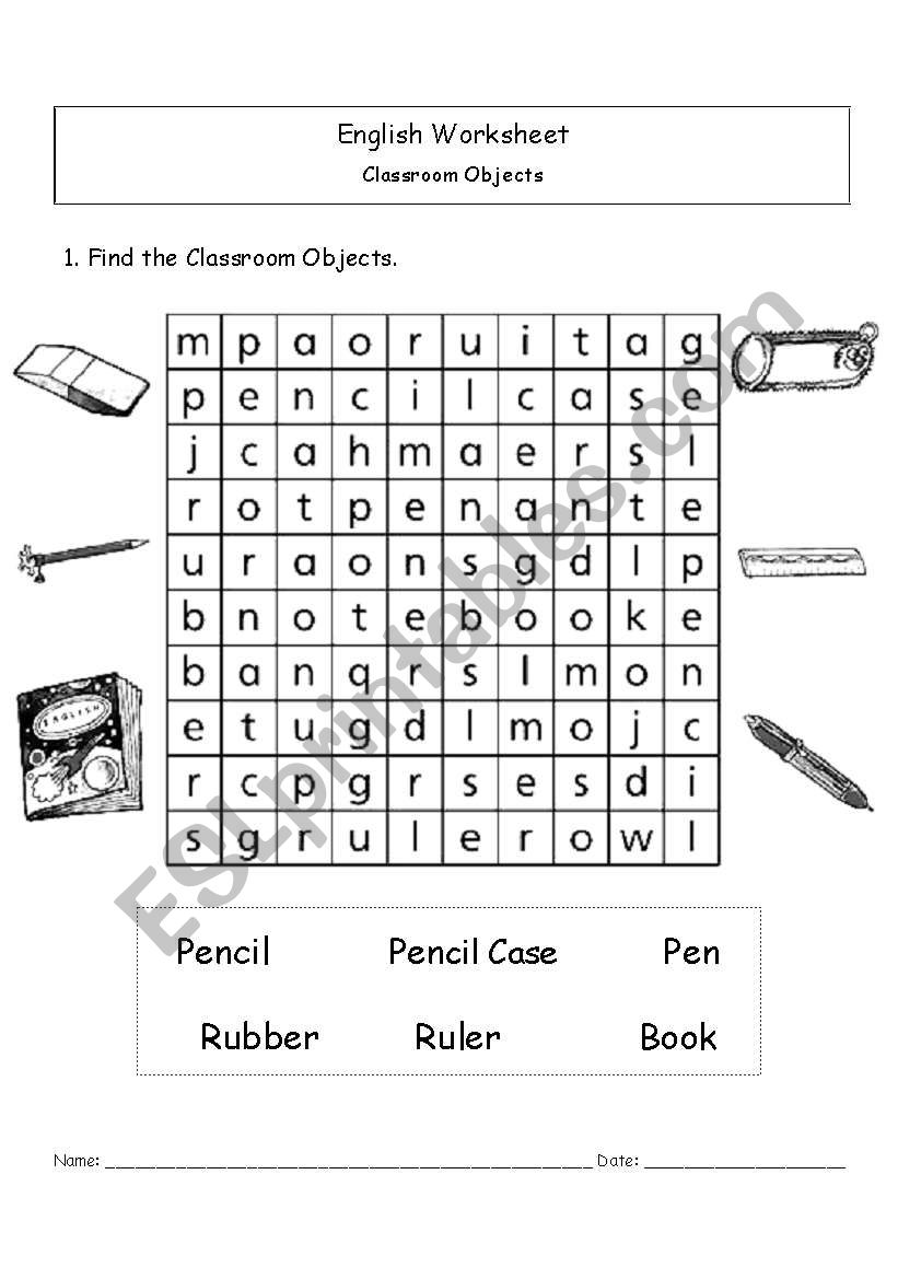 Classroom Objects worksheet