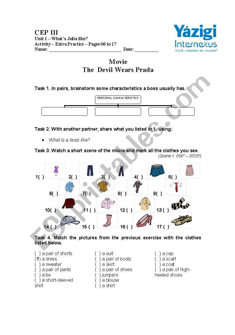 Describing clothes worksheet