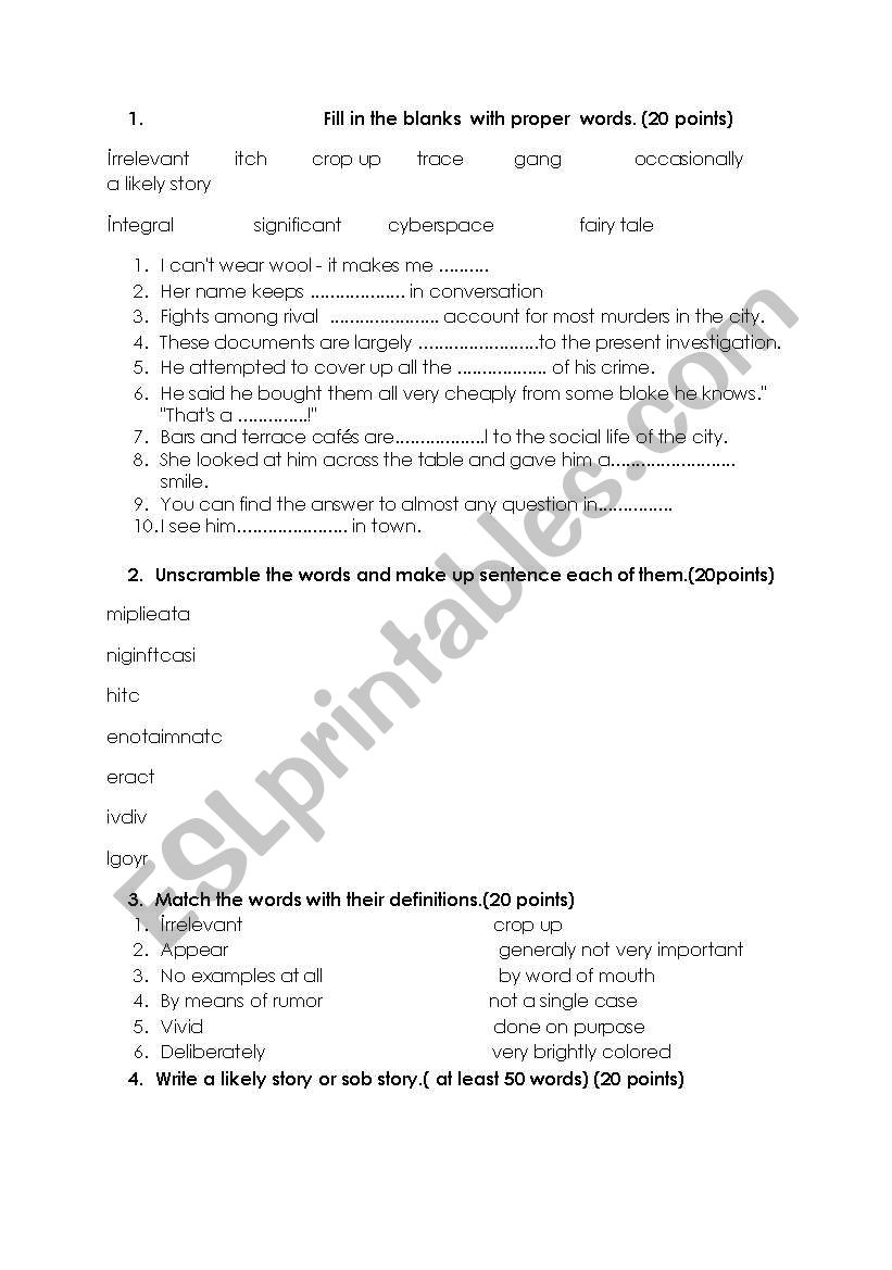 quiz and worksheet worksheet