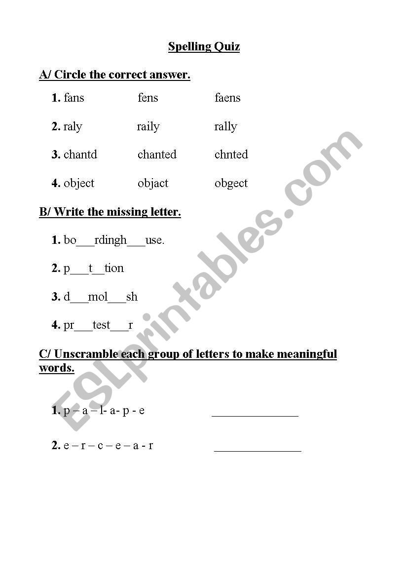 Spelling worksheet