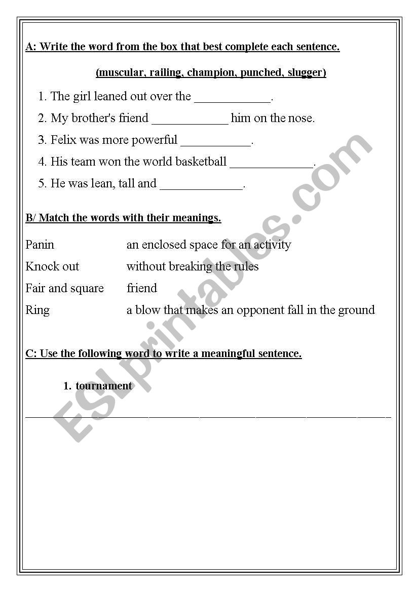 Vocabulary test worksheet