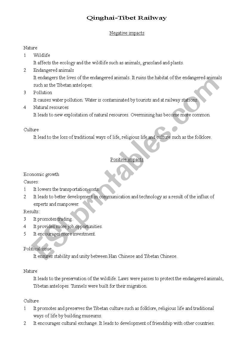 Enviornmental issues - Postive and Negative Impacts of Chinas Qinghai-Tibet Railway