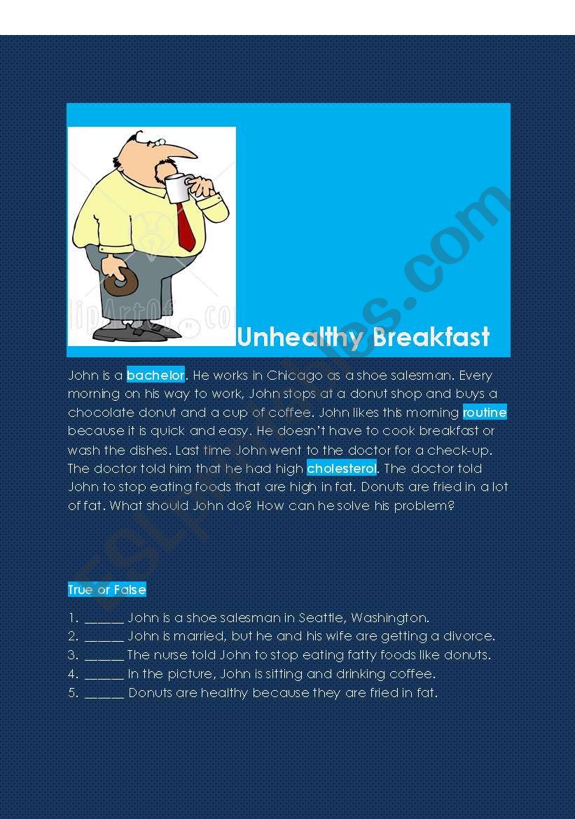 Unhealthy Breakfast worksheet