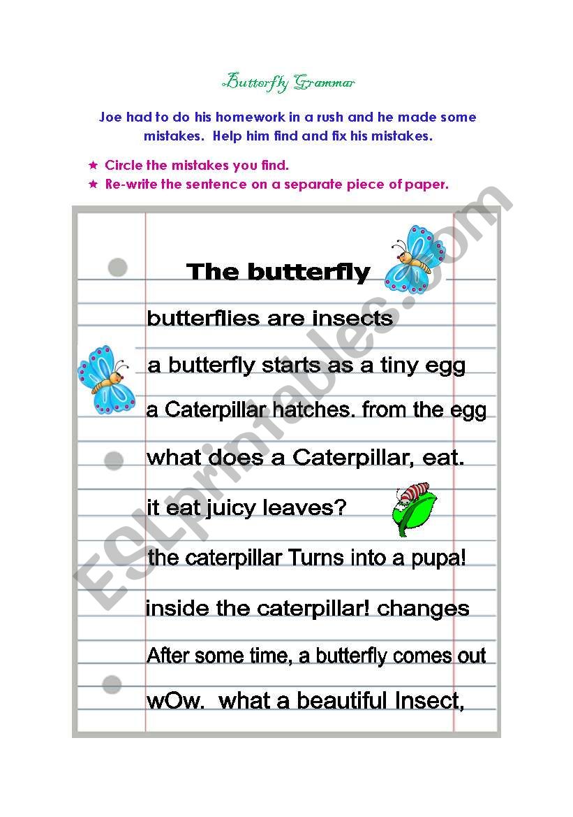 Butterfly Grammar worksheet