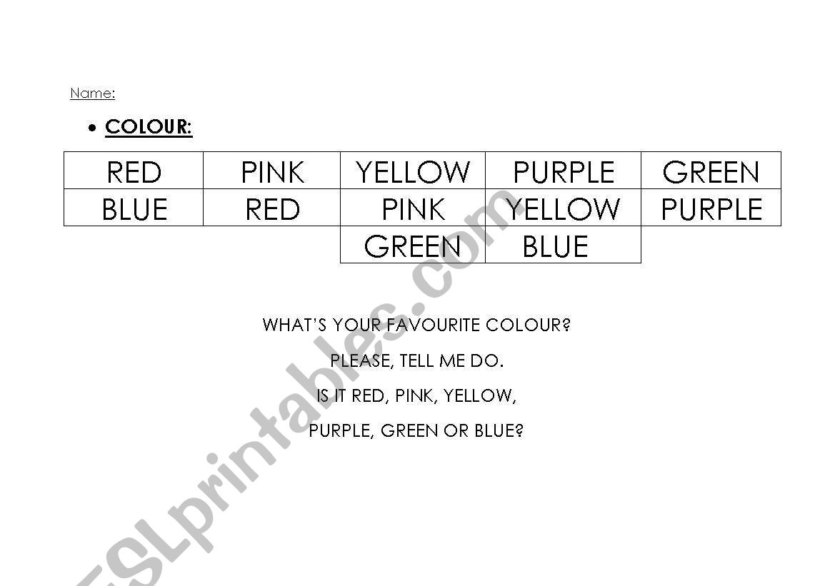 Colour Song worksheet
