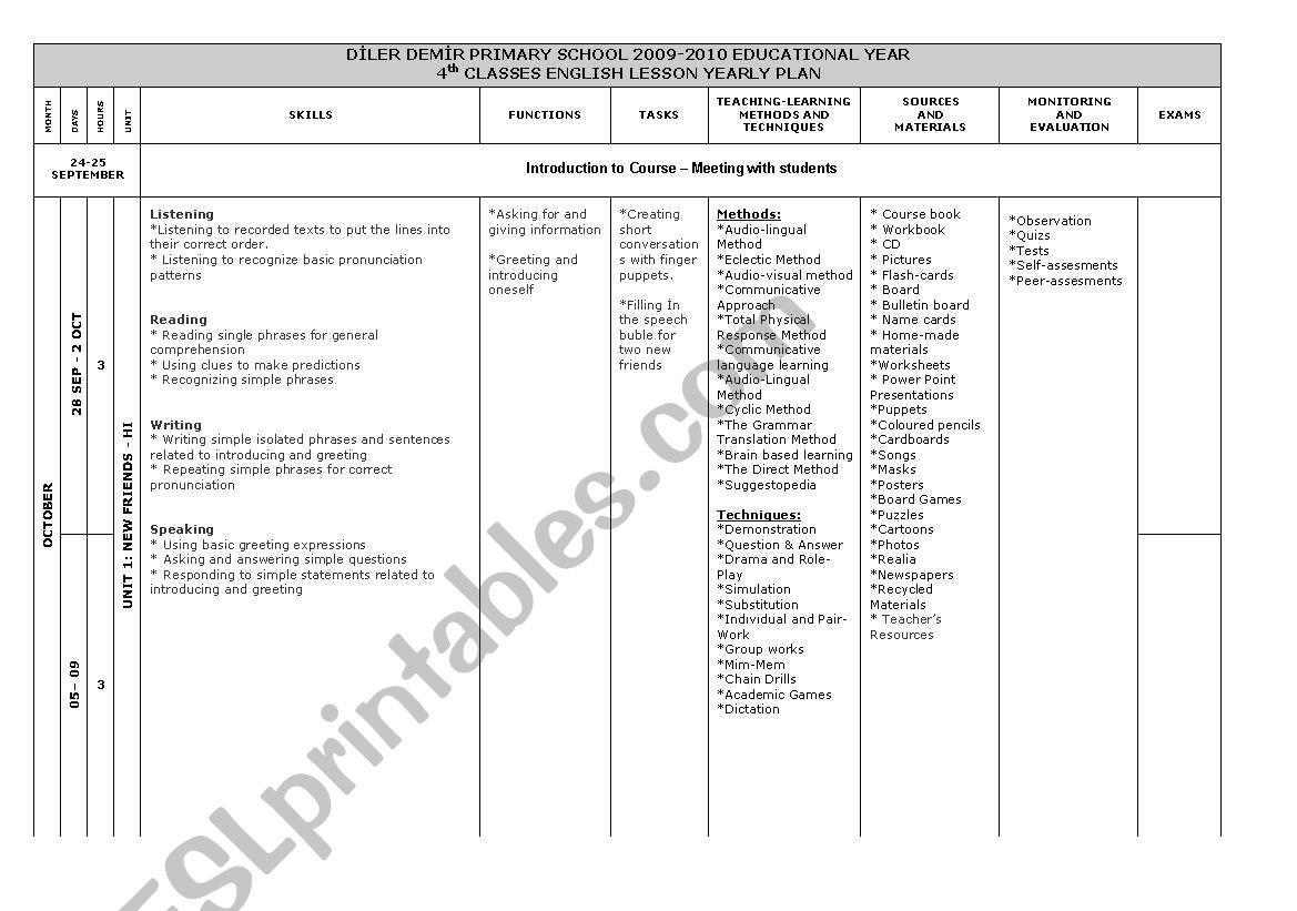 YEARLY PLAN worksheet