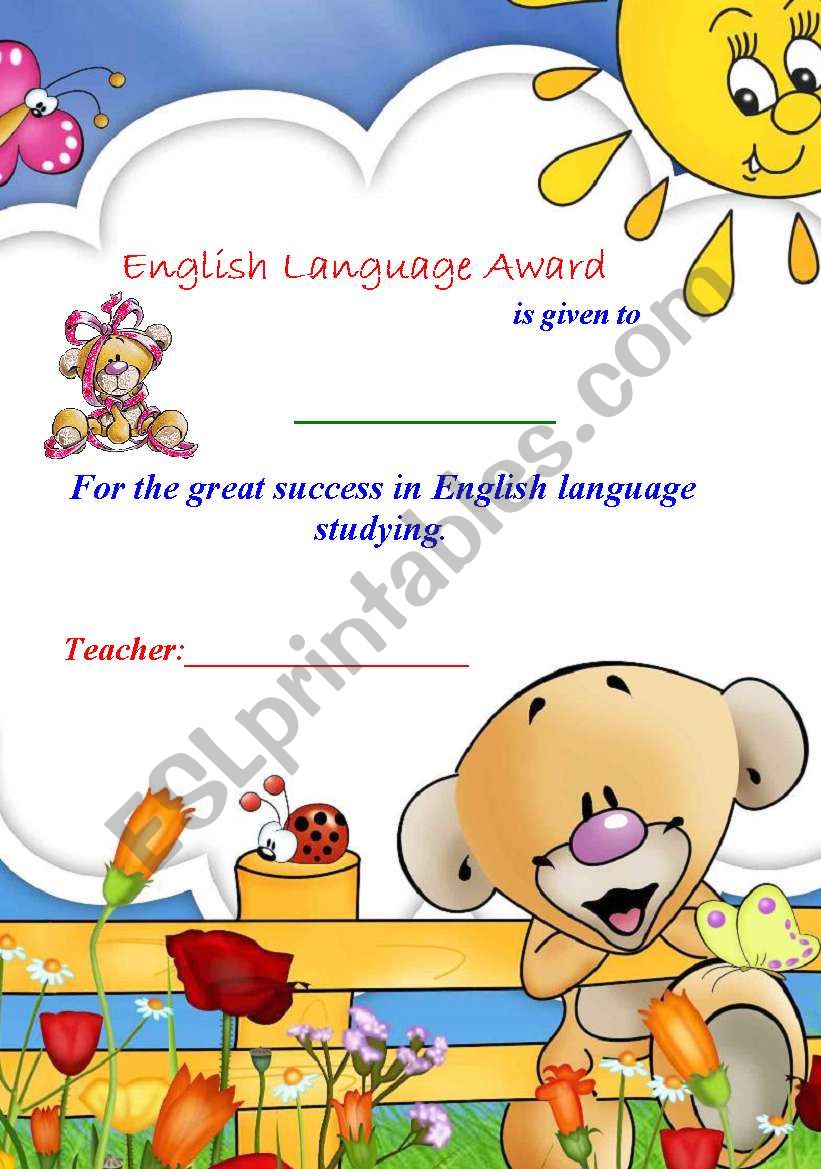 English Language Award worksheet