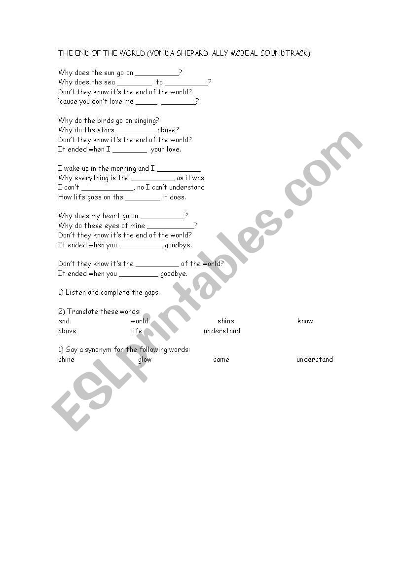 Song :The end of the world (Vonda Shepard)