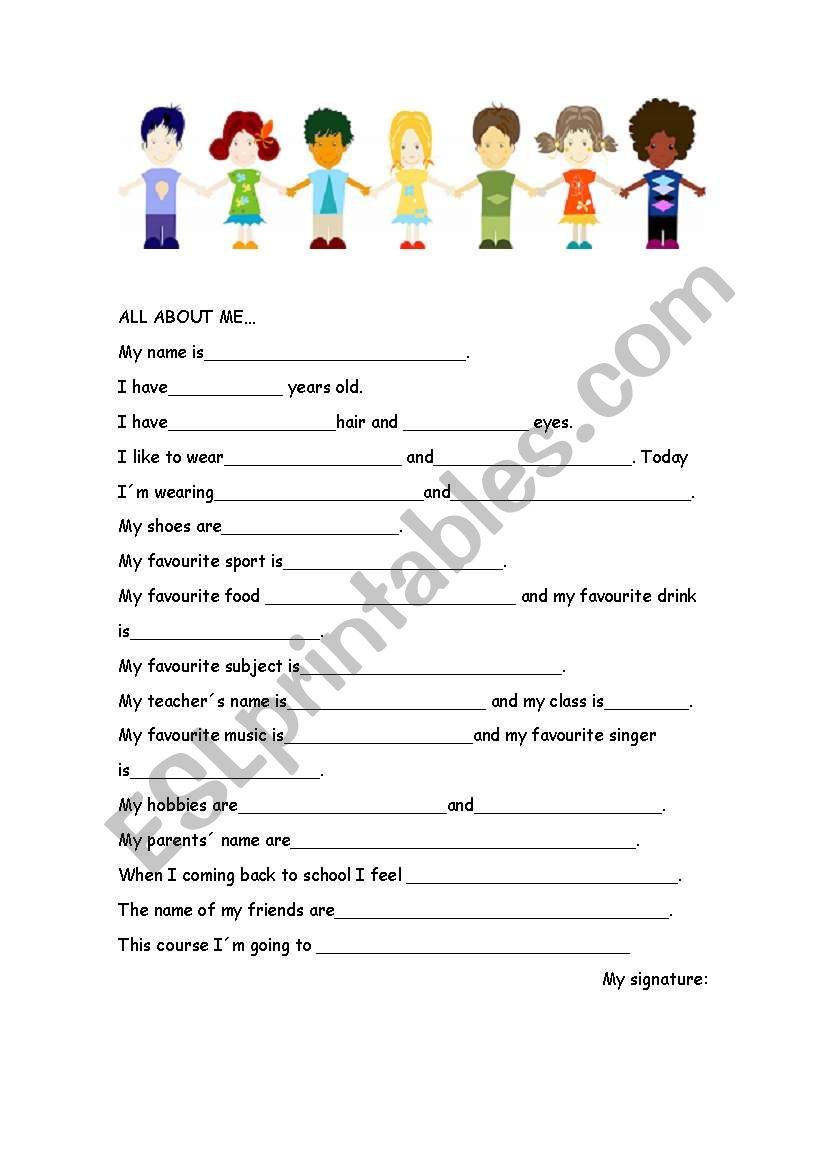 all about me worksheet