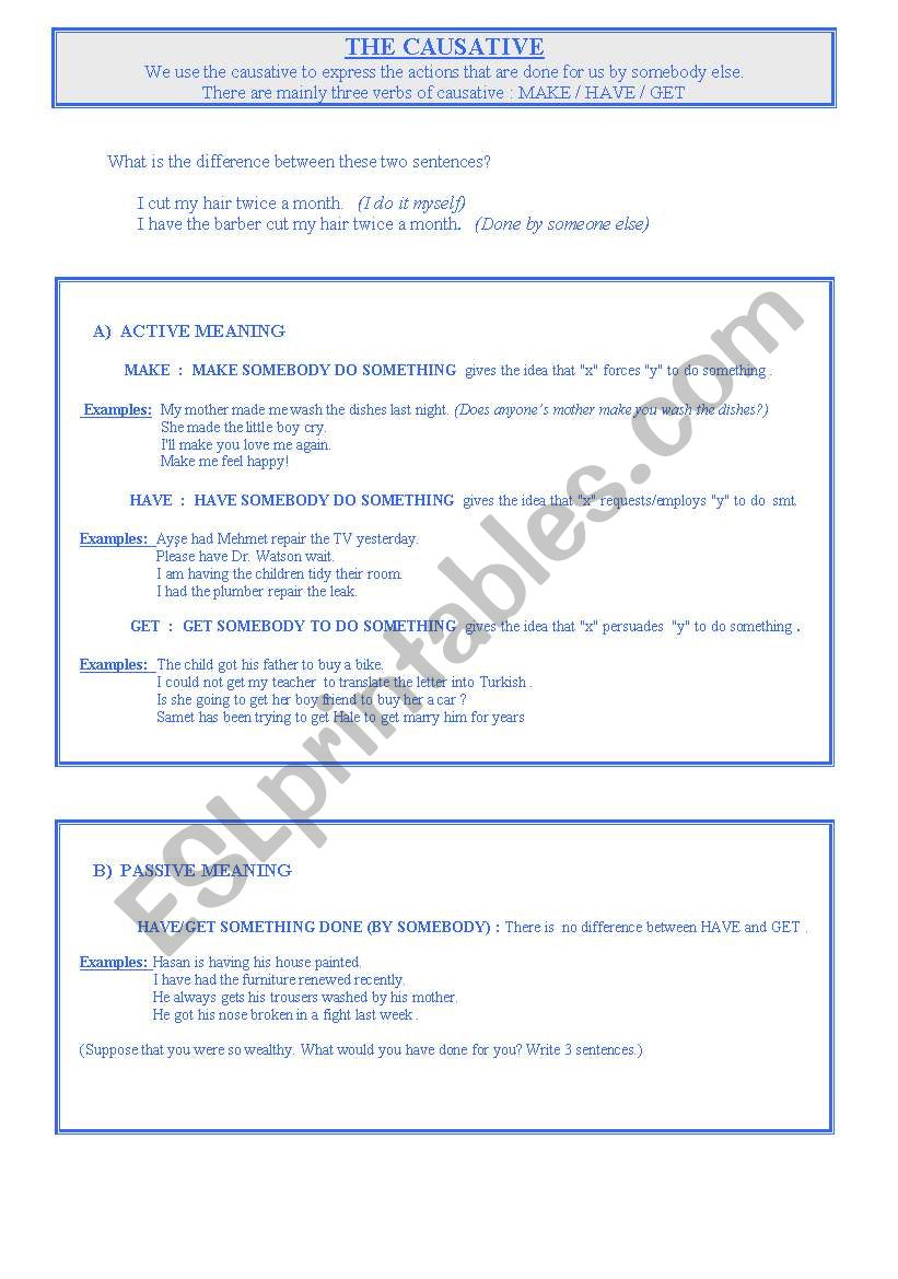 The Causative worksheet