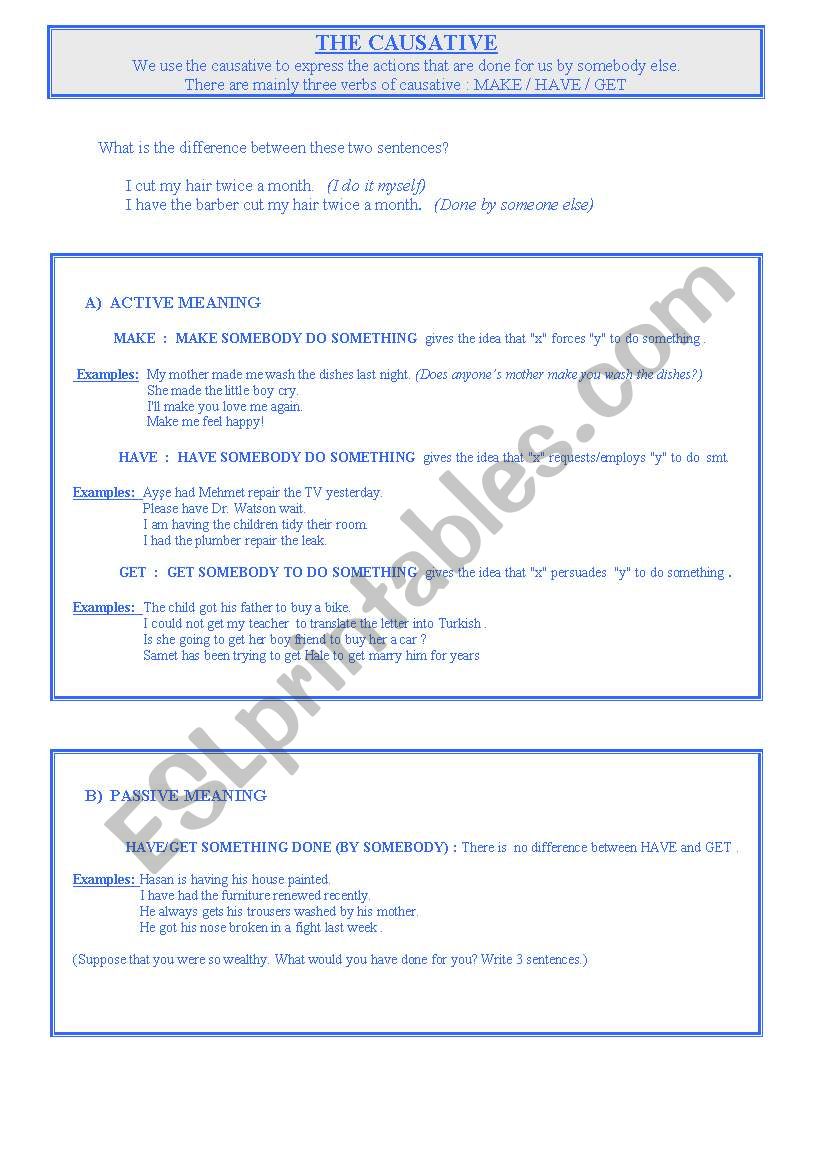 The Causative worksheet