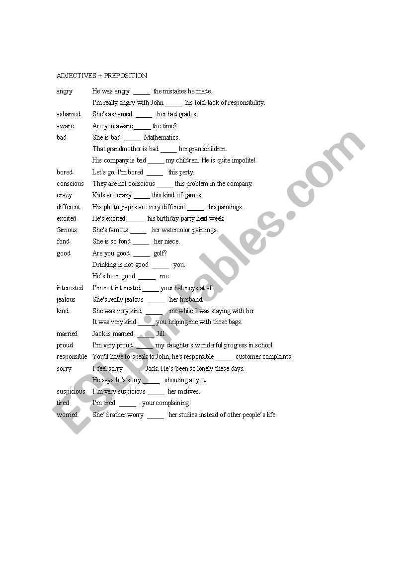 prepositions worksheet