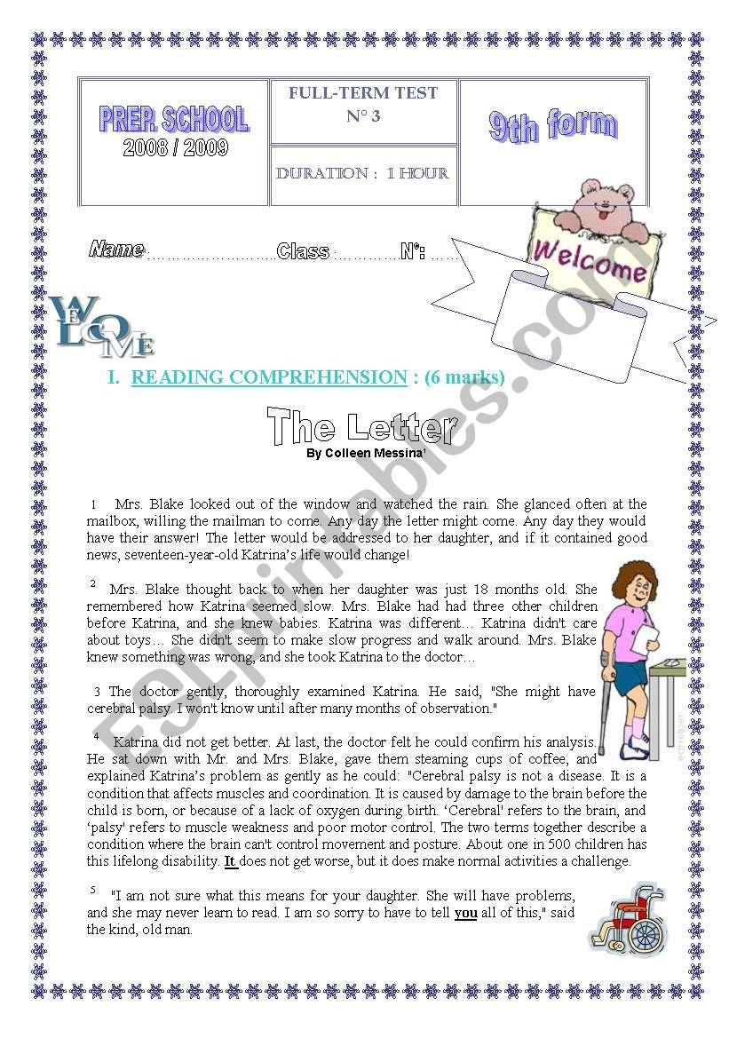 FULL TERM TEST N° 3 FOR 9TH BASIC EDUCATION FULL TERM TEST N° 3 FOR 9TH BASIC EDUCATION