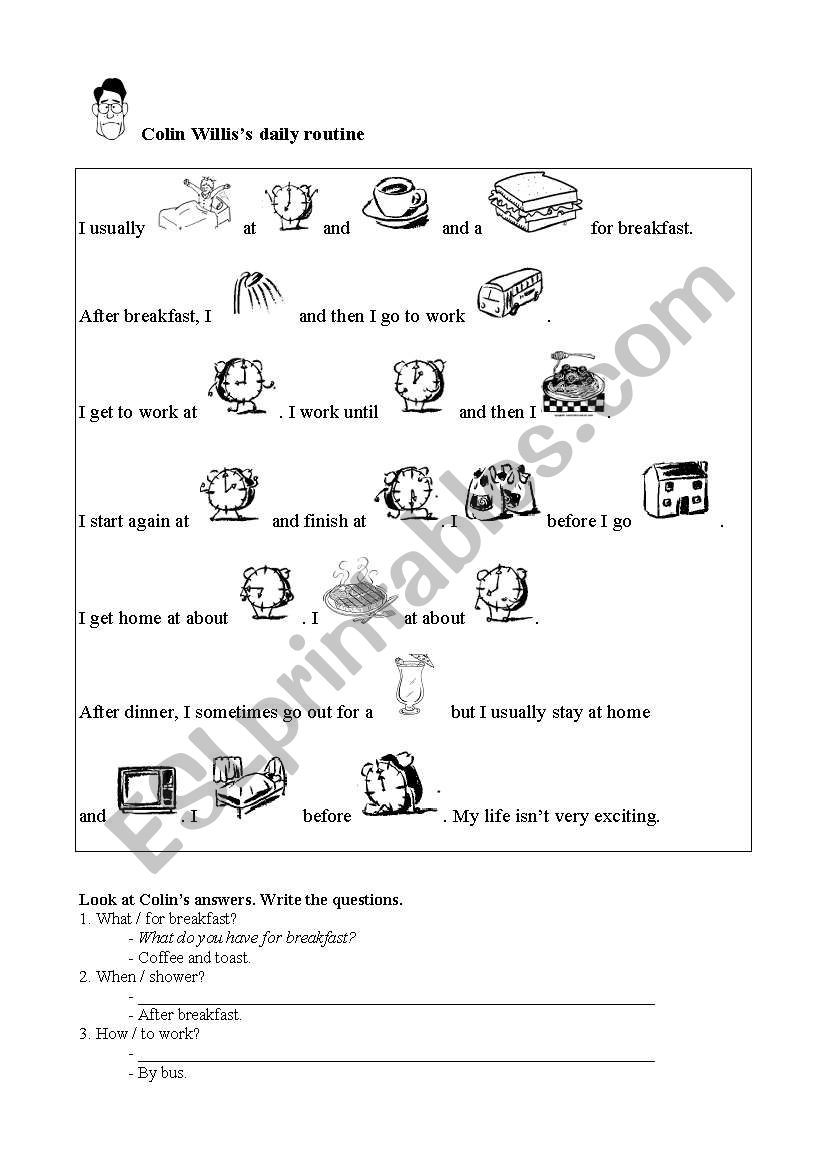 Colin Williss daily routine worksheet