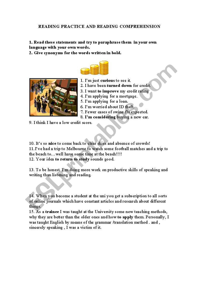 reading comprehension worksheet