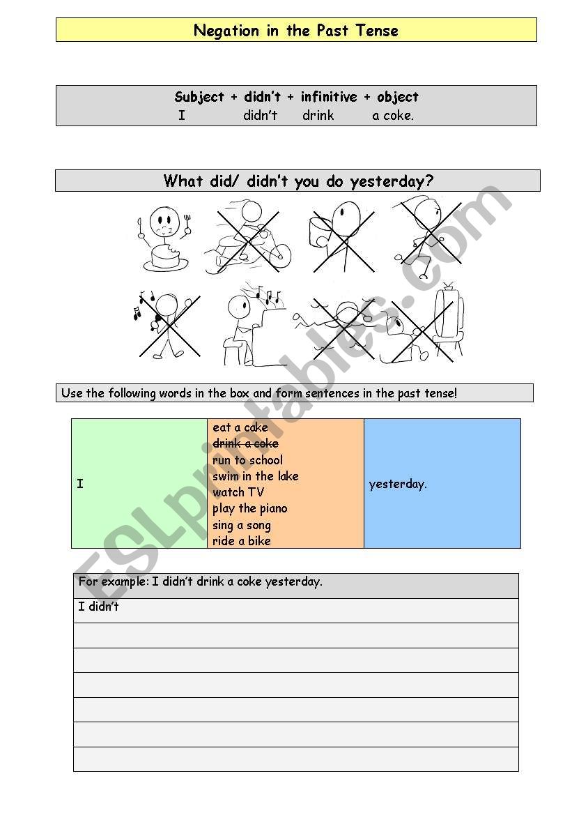 Negation in the Past Tense worksheet