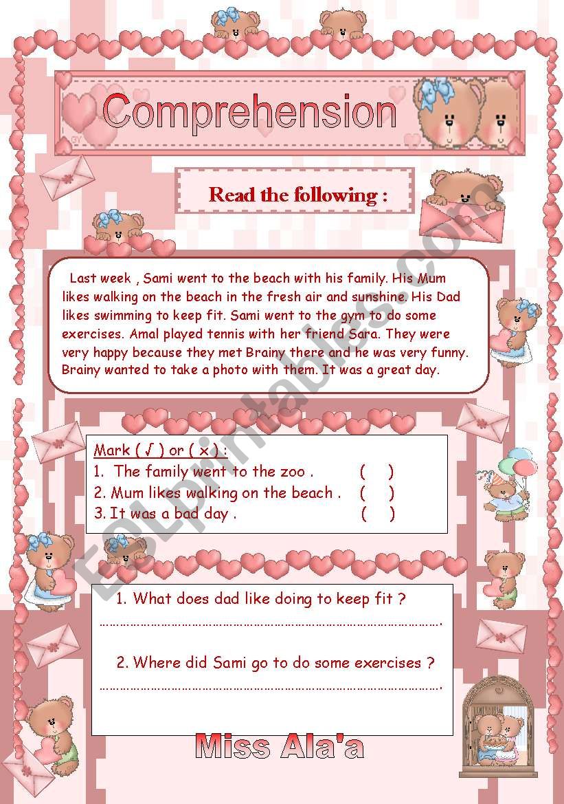 reading comprehension worksheet