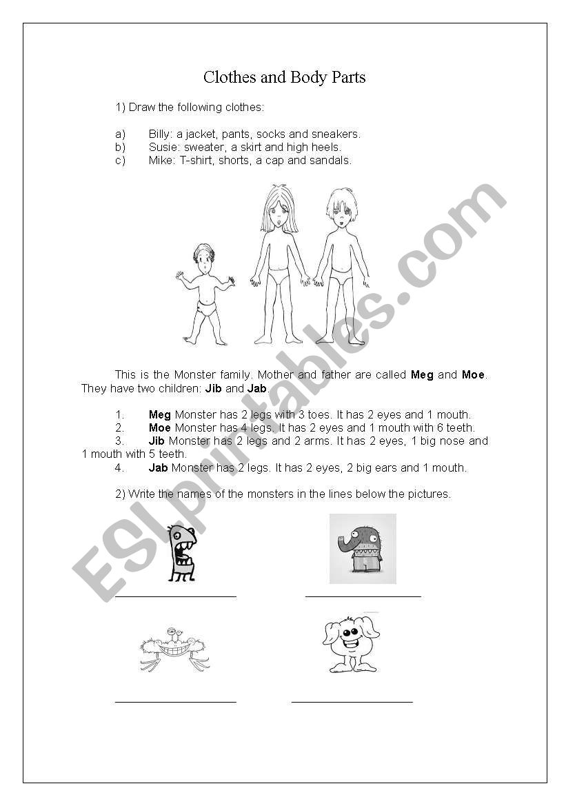 Clothes and body parts worksheet