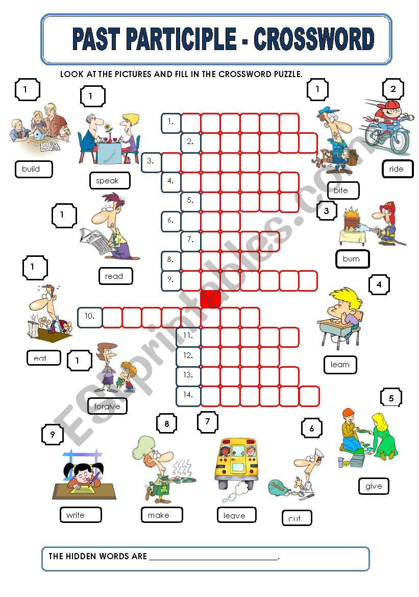 PAST PARTICIPLE - CROSSWORD worksheet