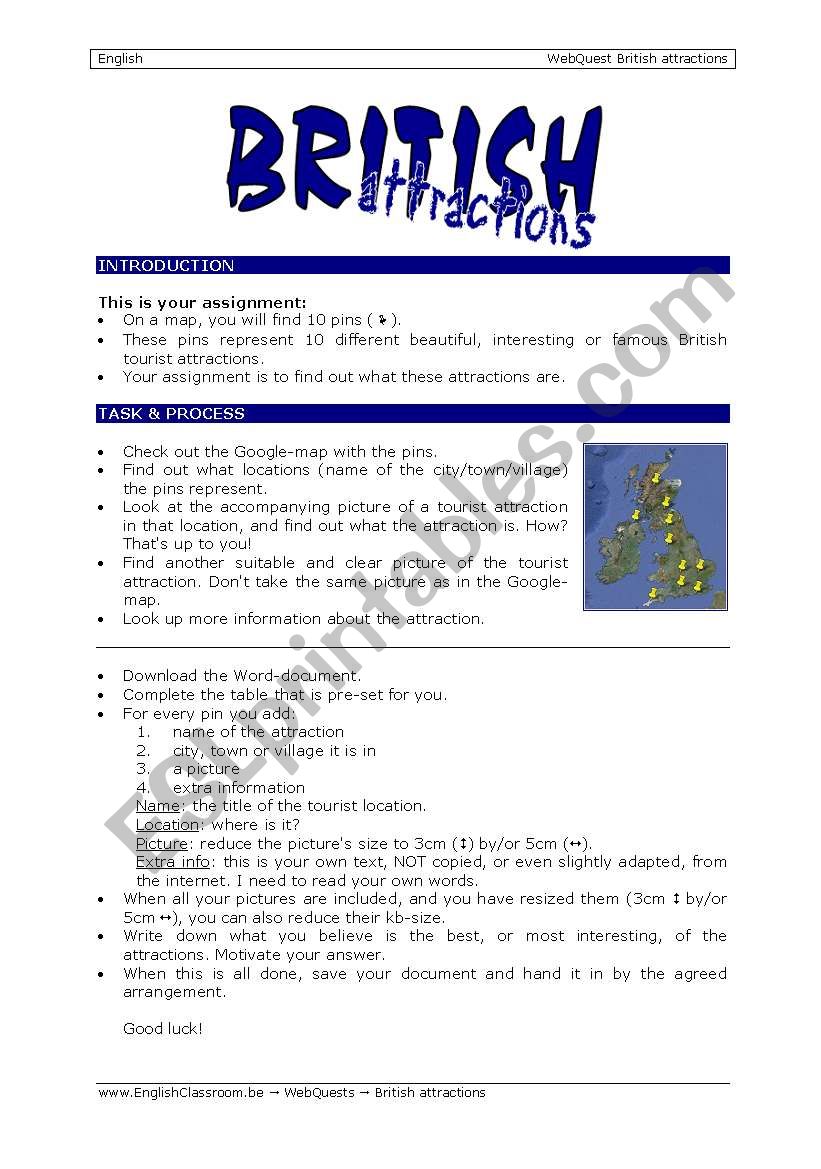 British attractions worksheet