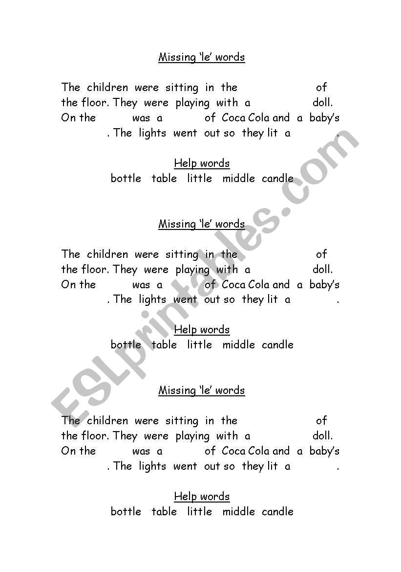 missing le words worksheet