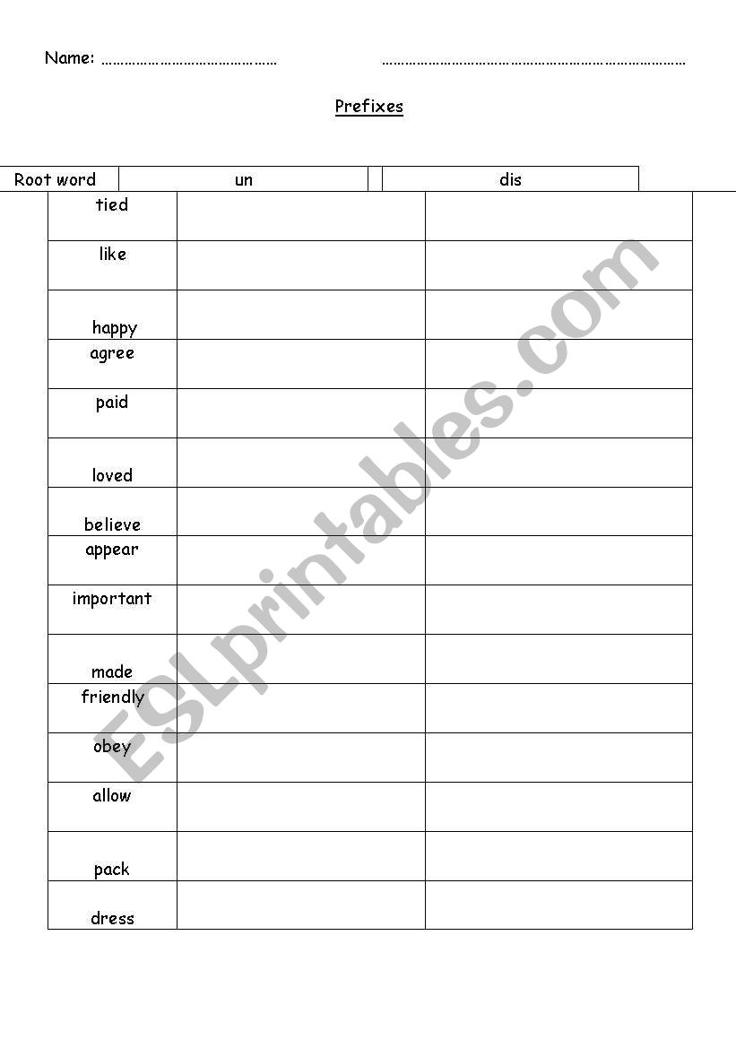 prefixes worksheet