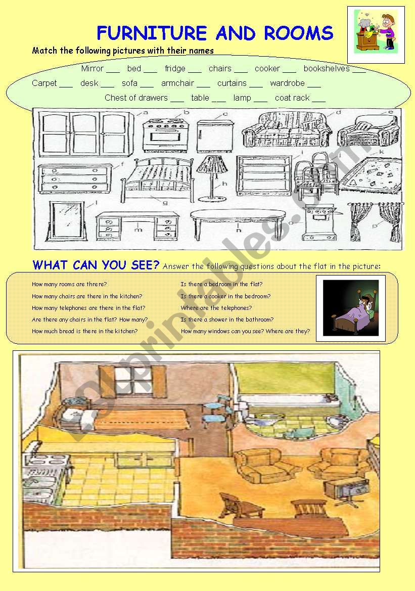 FURNITURE AND ROOMS worksheet