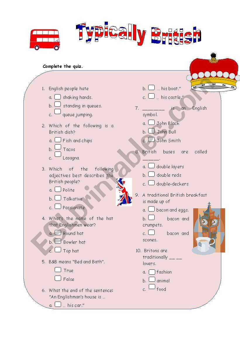 Typically British worksheet