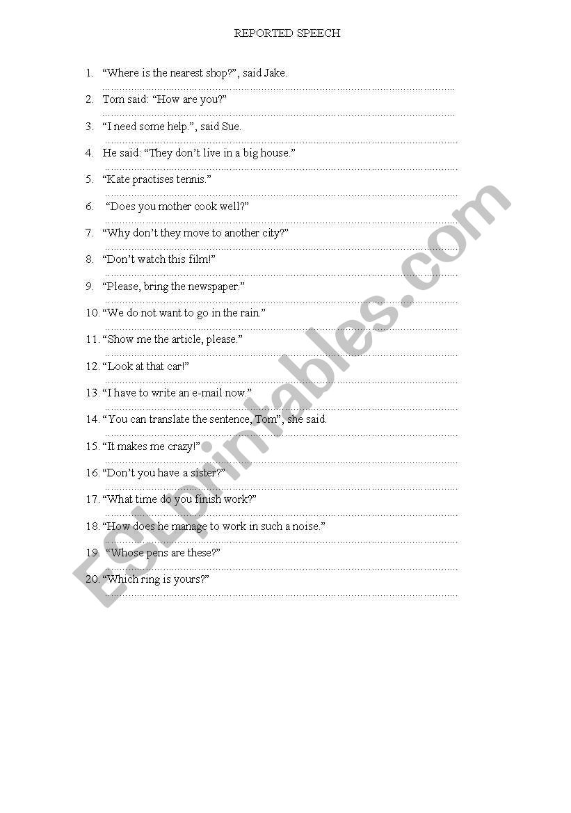 Reported speech worksheet