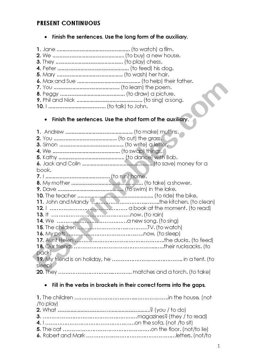 PRESENT CONTINUOUS worksheet