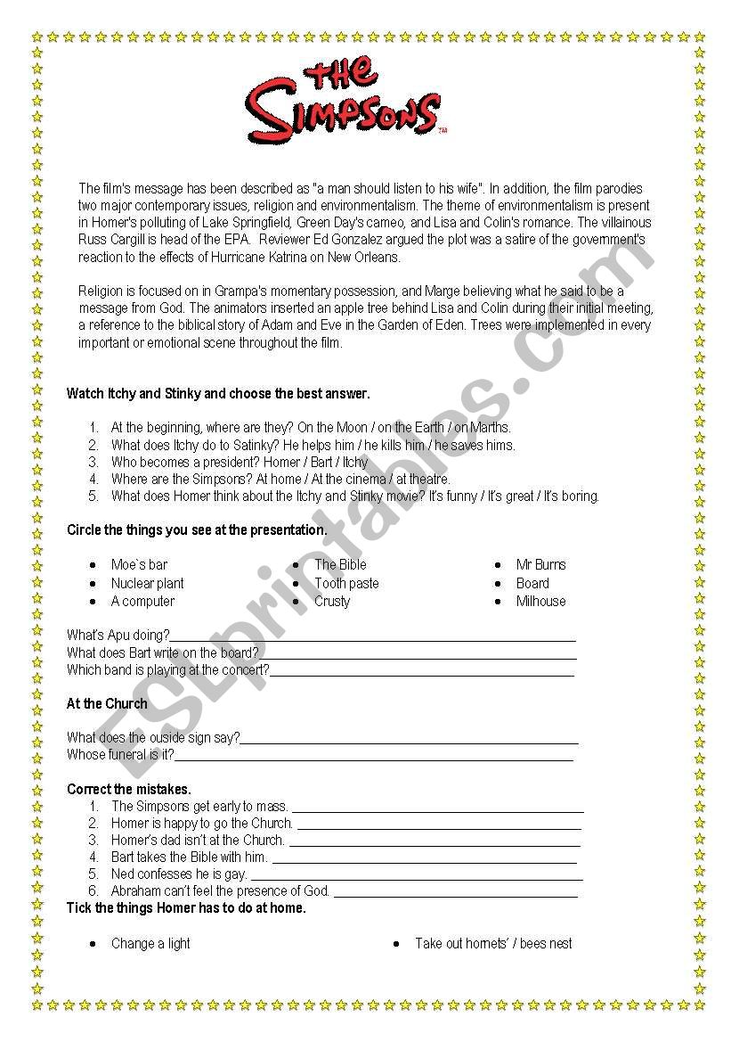 The simpsons - the movie worksheet