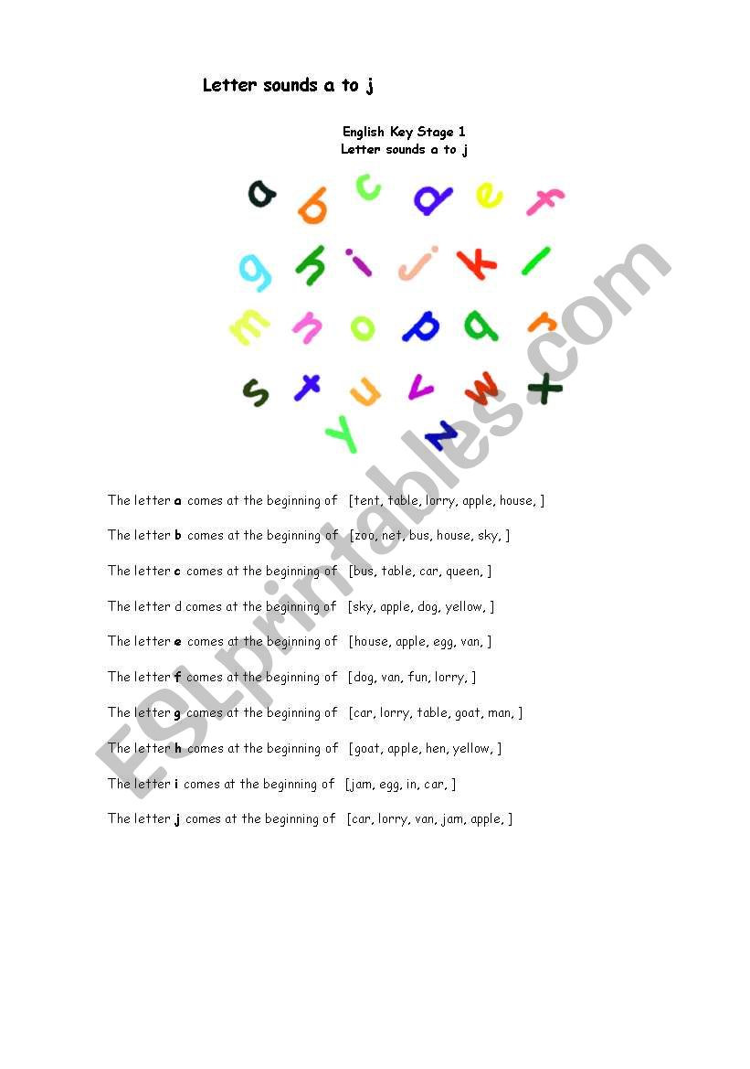 letters from a to j worksheet