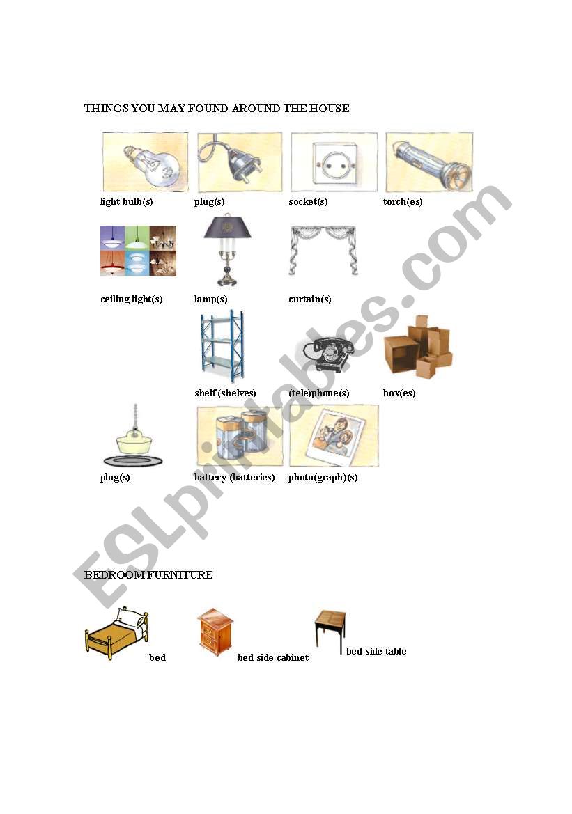 Rooms and furniture items worksheet