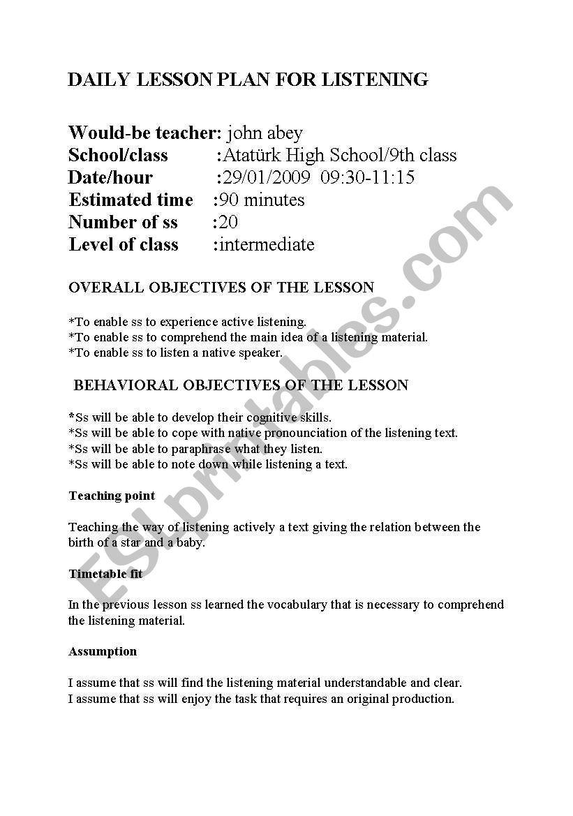 daily lesson plan worksheet