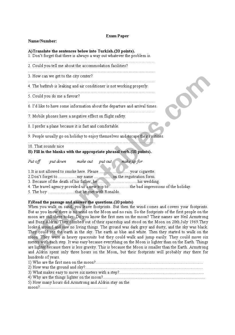 exam paper worksheet