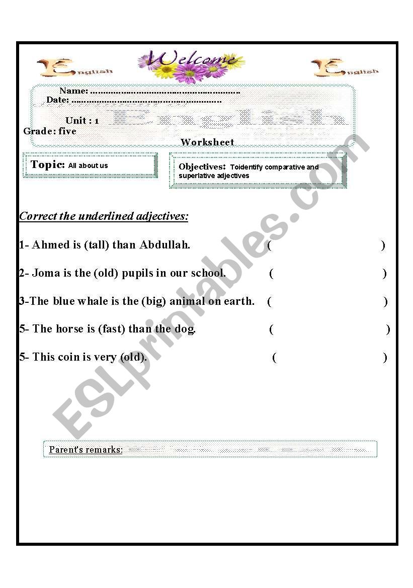 comparative worksheet