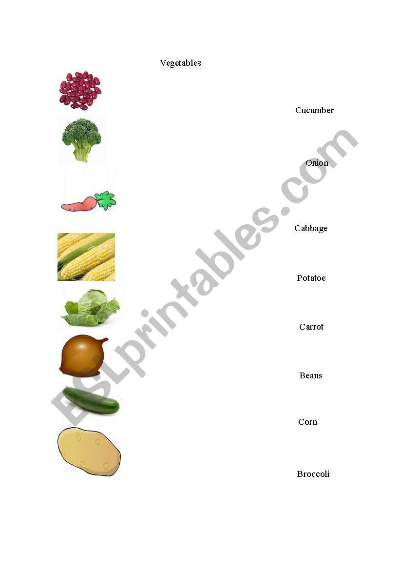 Matching: Vegetables worksheet