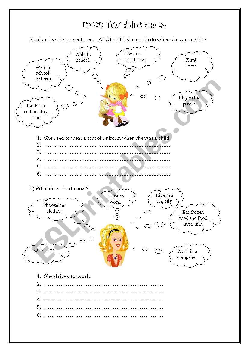 Used to/Didn´t use to ESL worksheet by phrallis