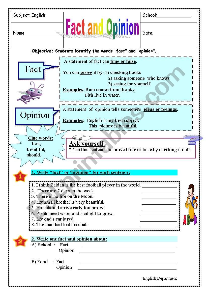 fact & opinion worksheet