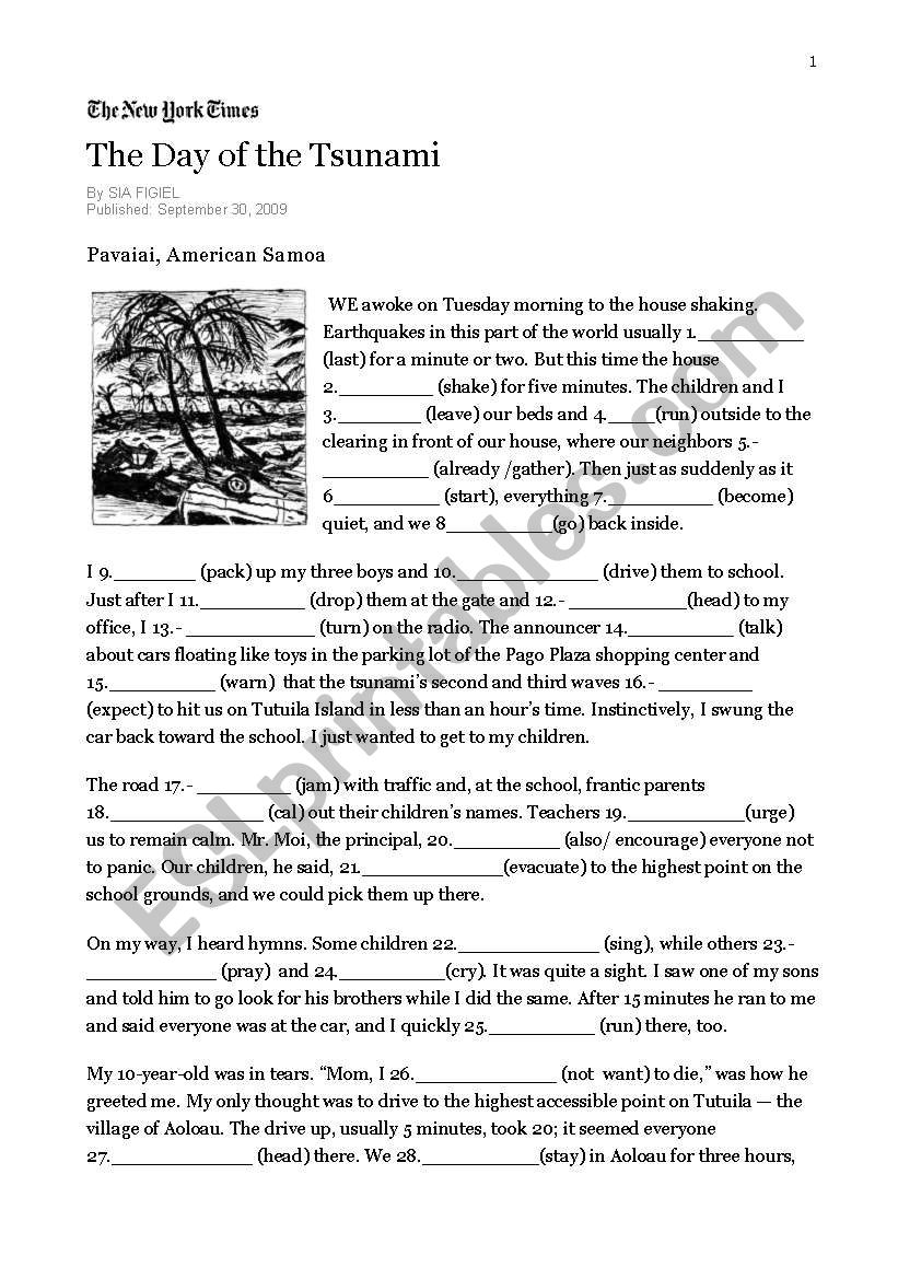 The day of the tsunami worksheet