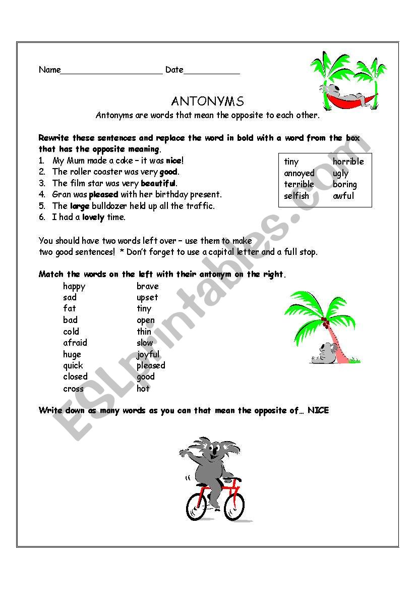 Antonyms worksheet