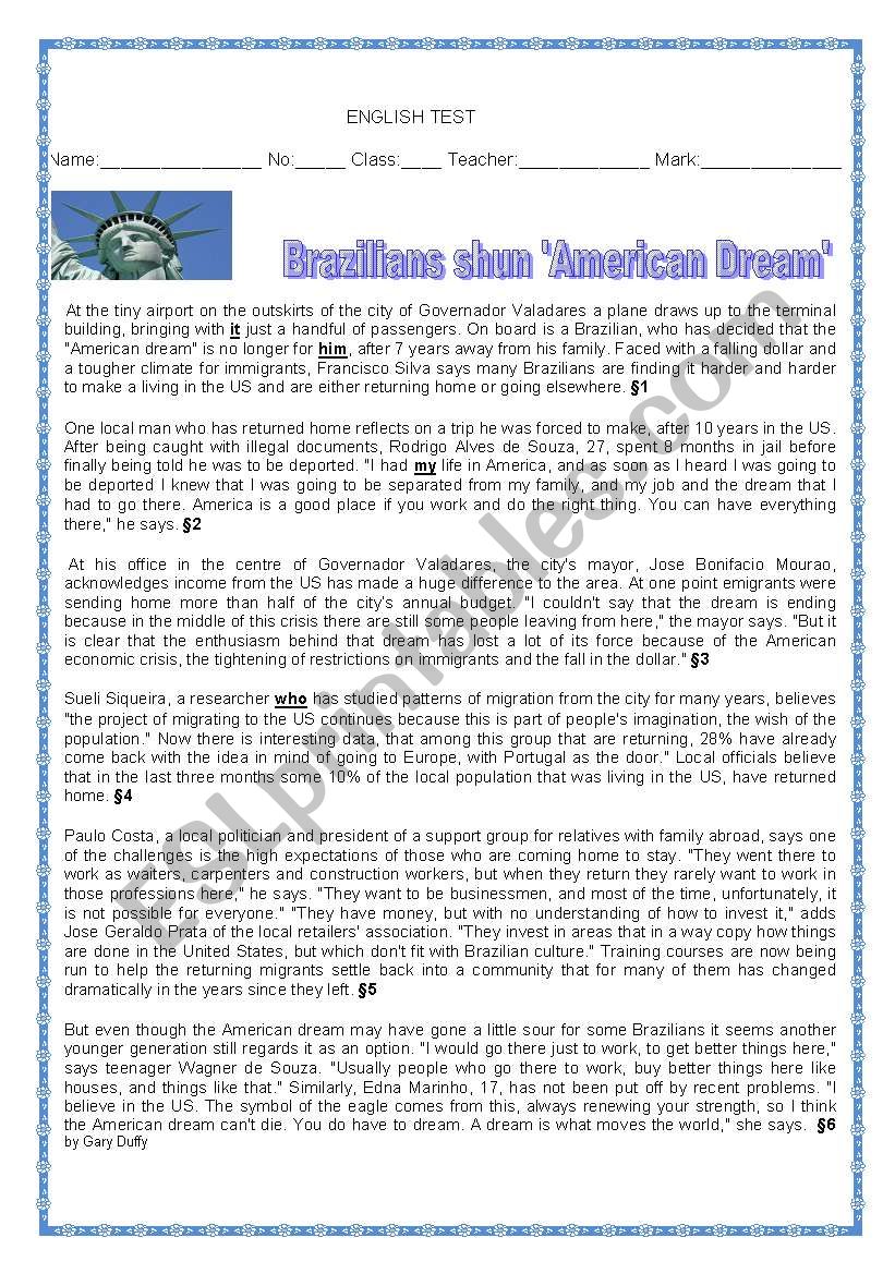 Test-IMMIGRANTS STORIES-Brazilians shun American Dream   